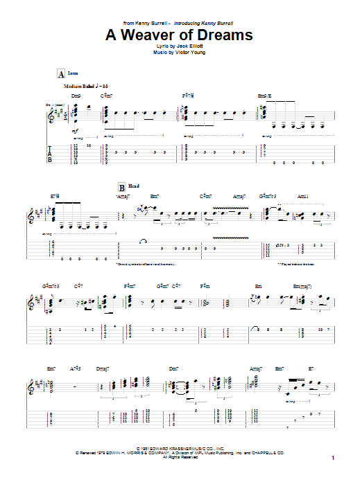 Kenny Burrell A Weaver Of Dreams sheet music notes and chords arranged for Guitar Tab