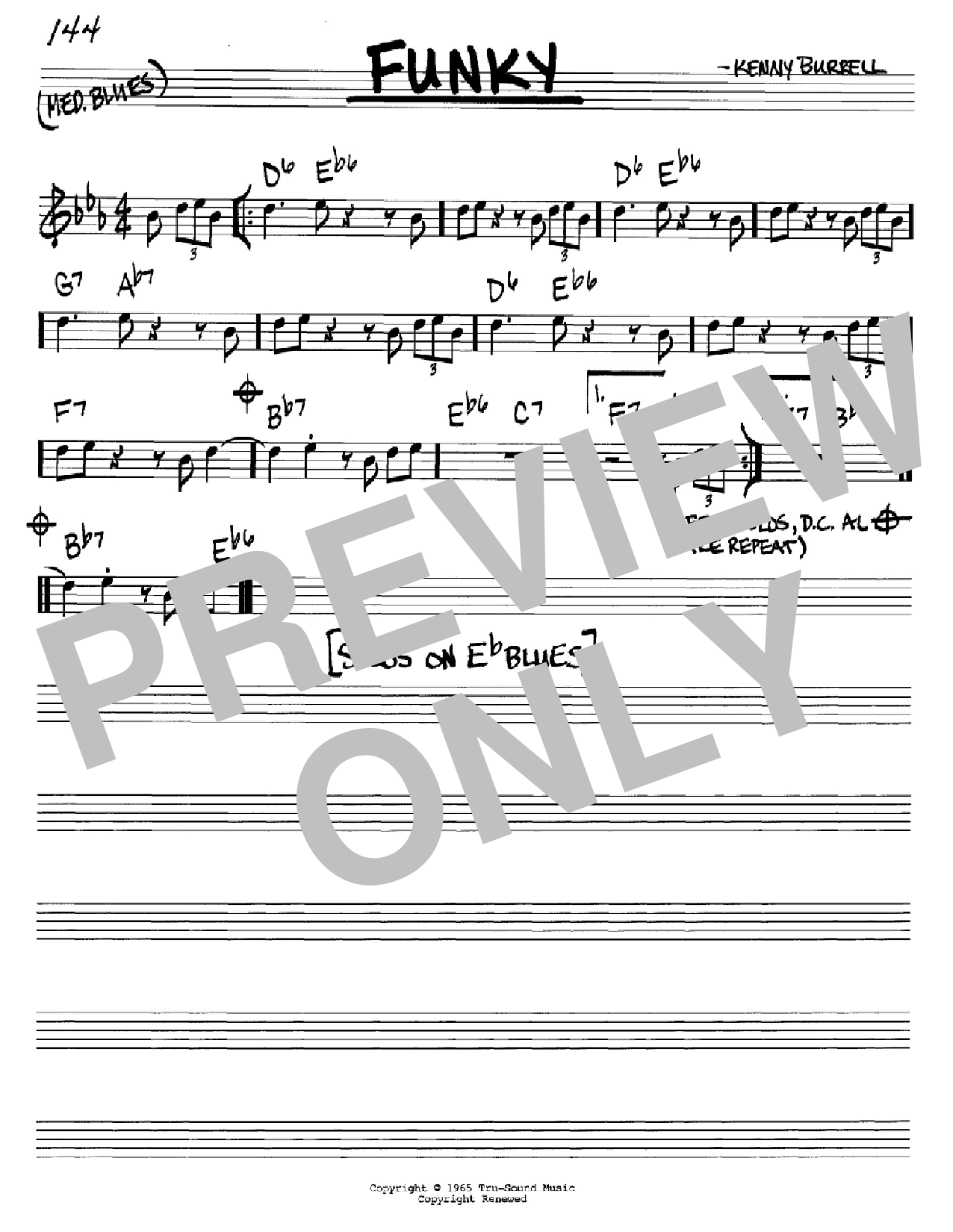 Kenny Burrell Funky sheet music notes and chords arranged for Real Book – Melody & Chords – C Instruments