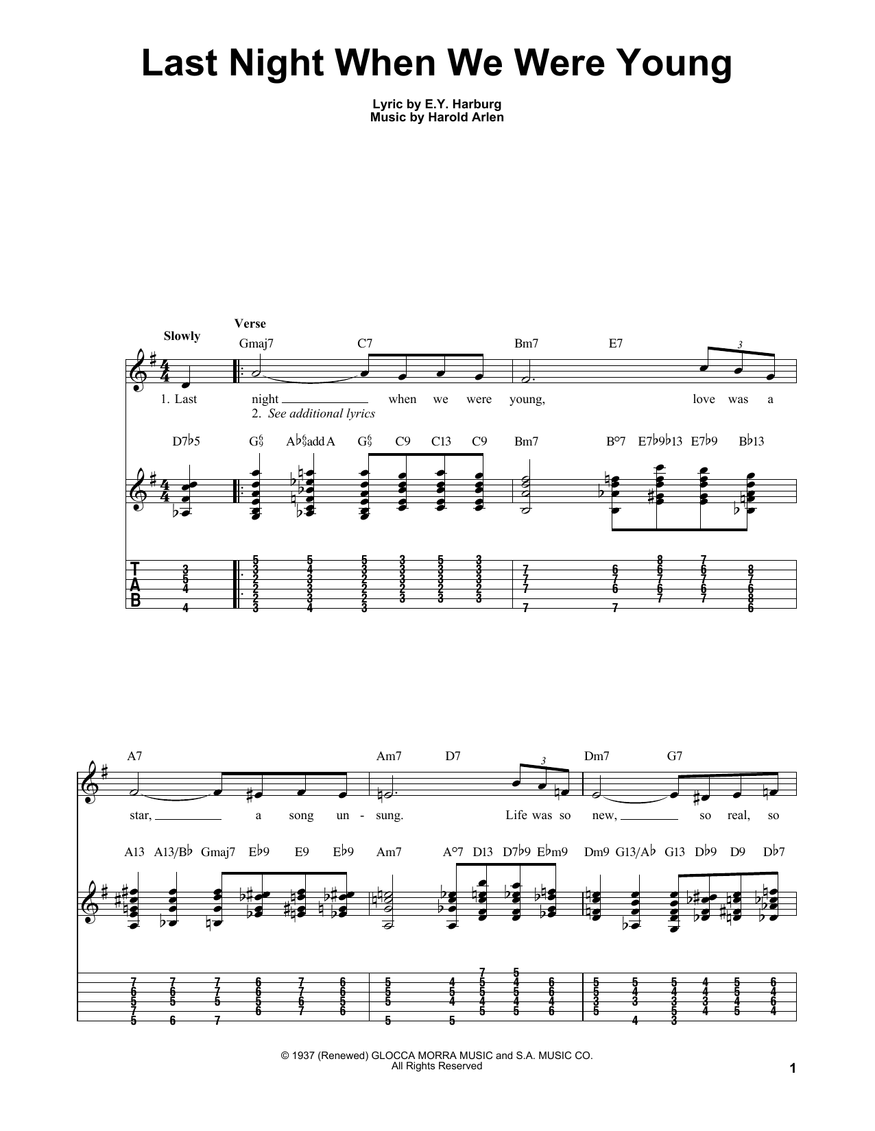 Kenny Burrell Last Night When We Were Young sheet music notes and chords arranged for Easy Guitar Tab