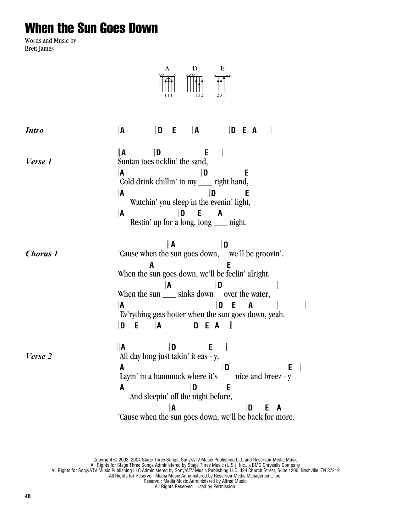 Kenny Chesney & Uncle Kracker When The Sun Goes Down sheet music notes and chords arranged for Guitar Chords/Lyrics