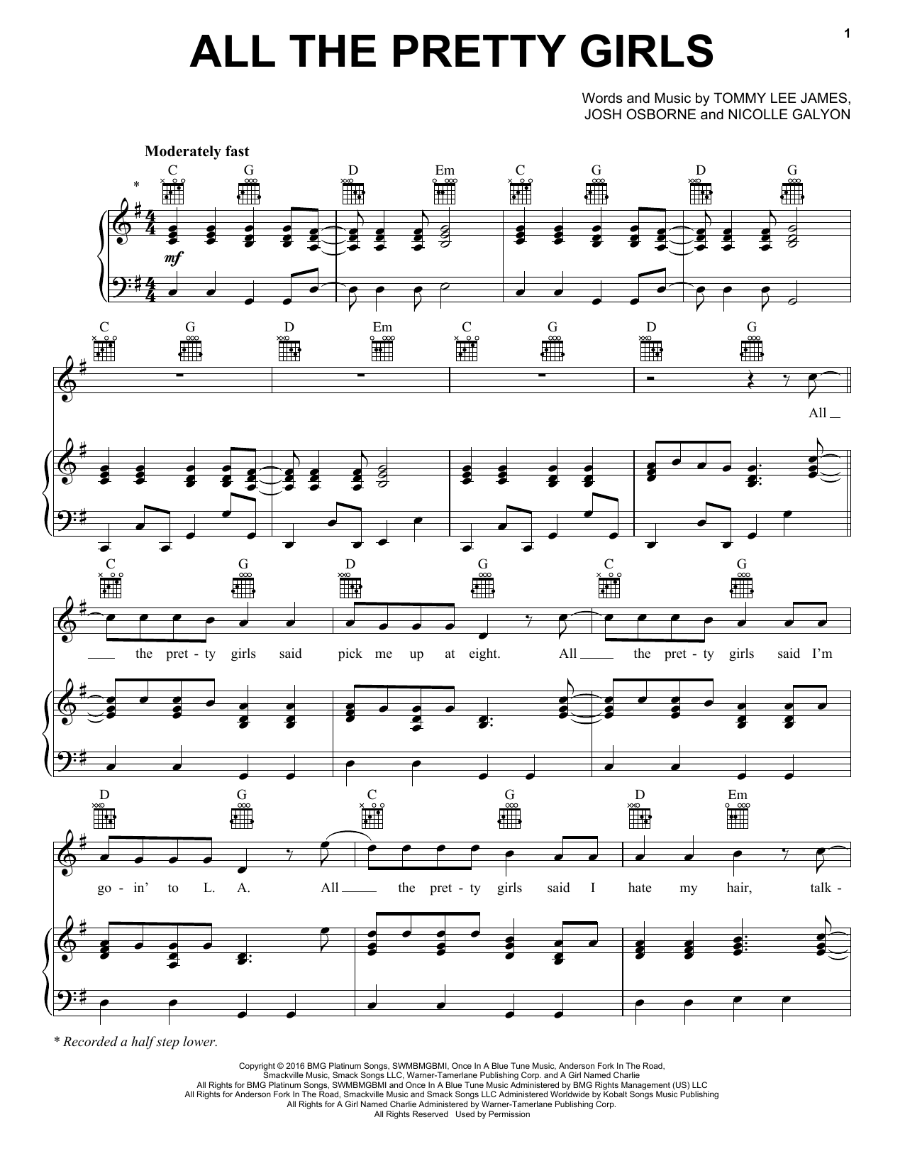 Kenny Chesney All The Pretty Girls sheet music notes and chords arranged for Piano, Vocal & Guitar Chords (Right-Hand Melody)