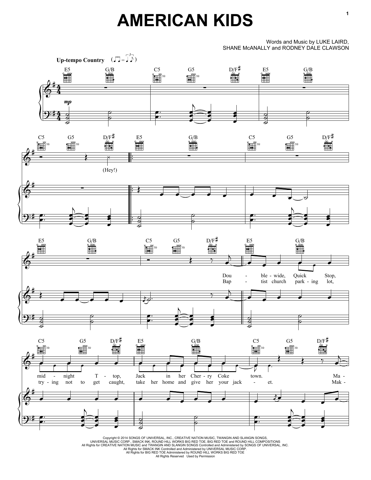Kenny Chesney American Kids sheet music notes and chords arranged for Guitar Chords/Lyrics