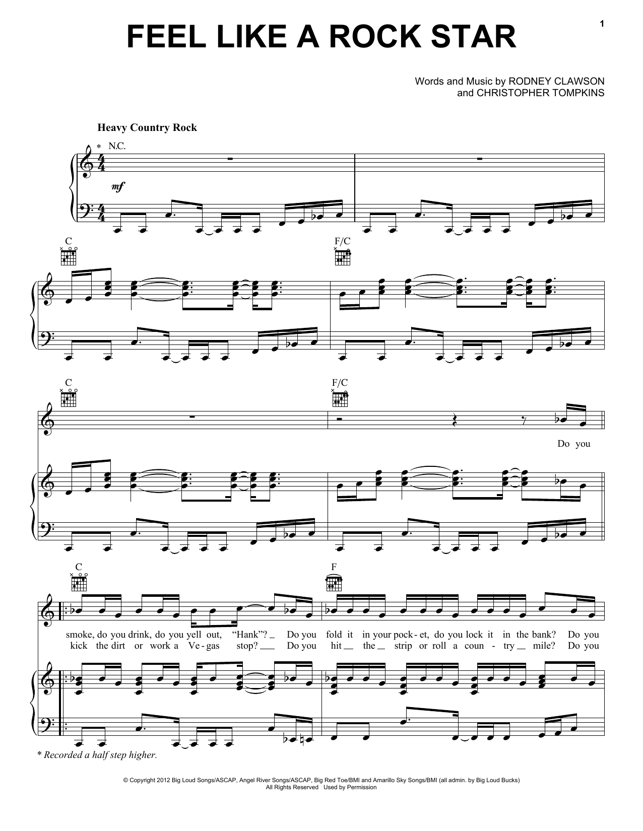 Kenny Chesney and Tim McGraw Feel Like A Rock Star sheet music notes and chords arranged for Piano, Vocal & Guitar Chords (Right-Hand Melody)