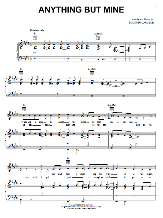 Kenny Chesney Anything But Mine sheet music notes and chords arranged for Piano, Vocal & Guitar Chords (Right-Hand Melody)