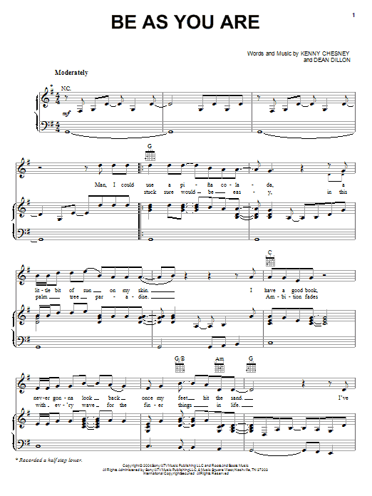 Kenny Chesney Be As You Are sheet music notes and chords arranged for Piano, Vocal & Guitar Chords (Right-Hand Melody)