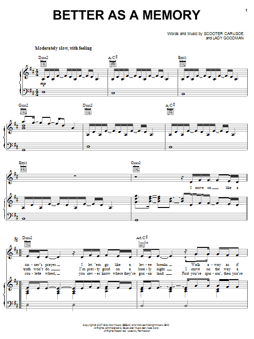 Kenny Chesney Better As A Memory sheet music notes and chords arranged for Piano, Vocal & Guitar Chords (Right-Hand Melody)