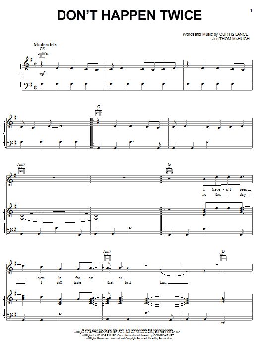 Kenny Chesney Don't Happen Twice sheet music notes and chords arranged for Piano, Vocal & Guitar Chords (Right-Hand Melody)