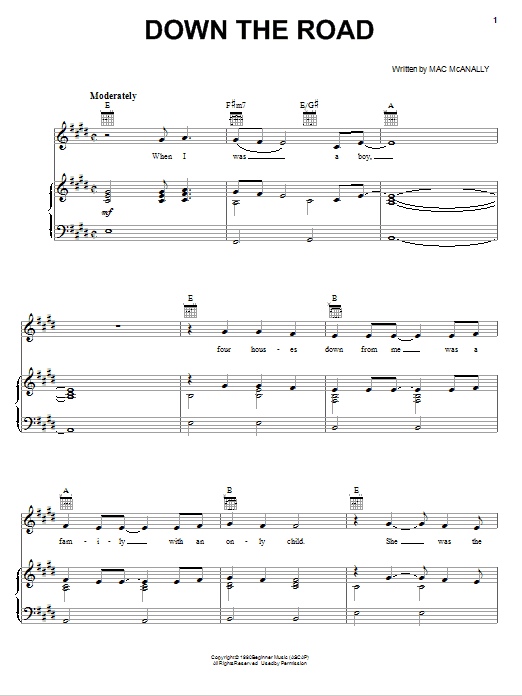 Kenny Chesney Down The Road sheet music notes and chords arranged for Piano, Vocal & Guitar Chords (Right-Hand Melody)