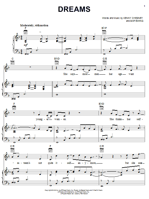 Kenny Chesney Dreams sheet music notes and chords arranged for Piano, Vocal & Guitar Chords (Right-Hand Melody)