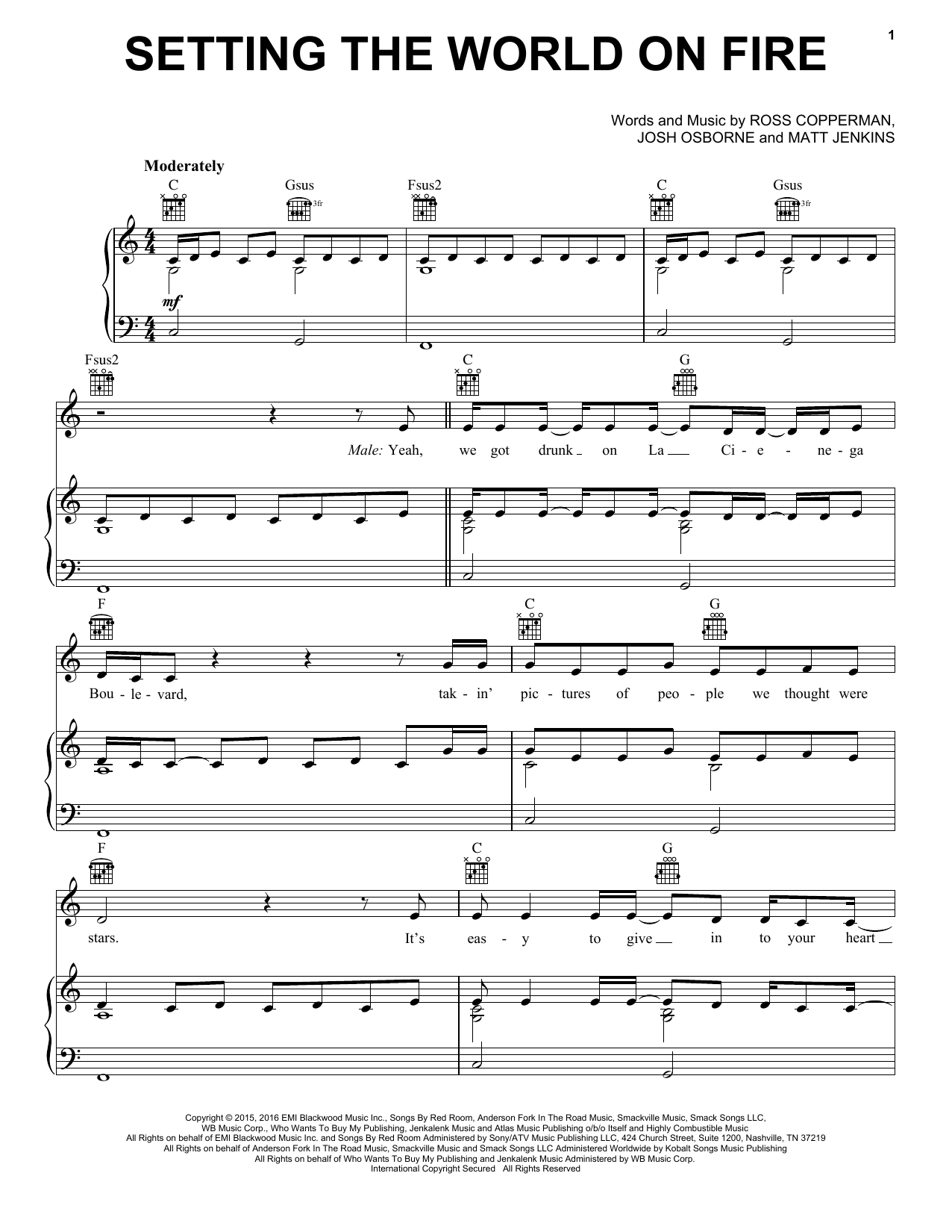 Kenny Chesney feat. Pink Setting The World On Fire sheet music notes and chords arranged for Piano, Vocal & Guitar Chords (Right-Hand Melody)