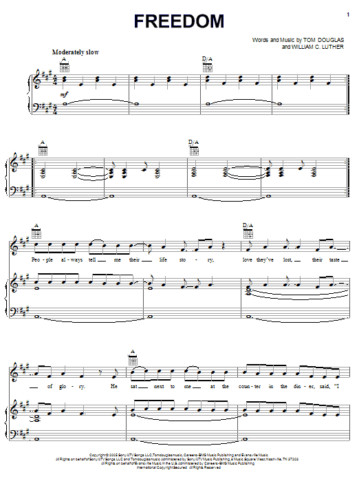 Kenny Chesney Freedom sheet music notes and chords arranged for Piano, Vocal & Guitar Chords (Right-Hand Melody)