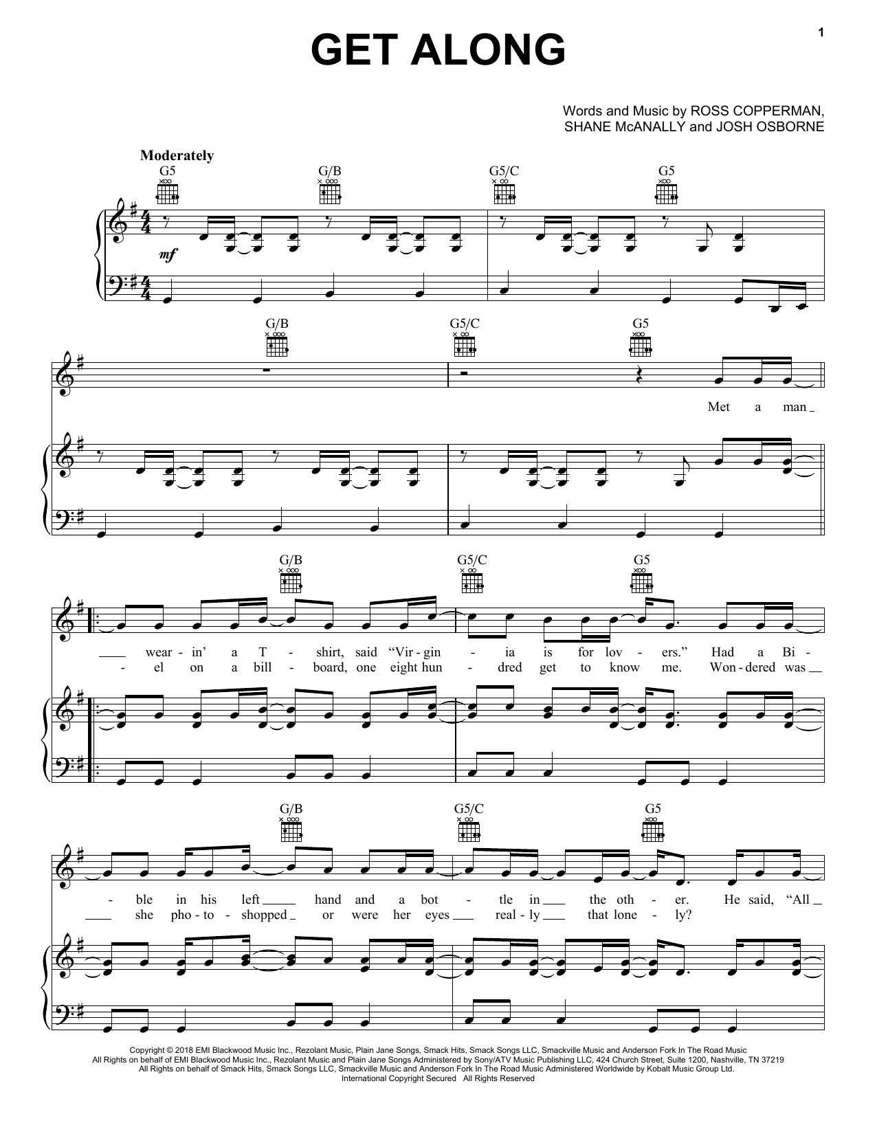Kenny Chesney Get Along sheet music notes and chords arranged for Piano, Vocal & Guitar Chords (Right-Hand Melody)