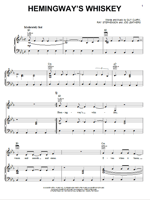 Kenny Chesney Hemingway's Whiskey sheet music notes and chords arranged for Piano, Vocal & Guitar Chords (Right-Hand Melody)