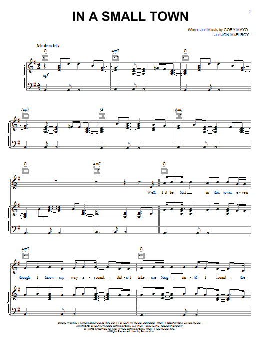 Kenny Chesney In A Small Town sheet music notes and chords arranged for Piano, Vocal & Guitar Chords (Right-Hand Melody)