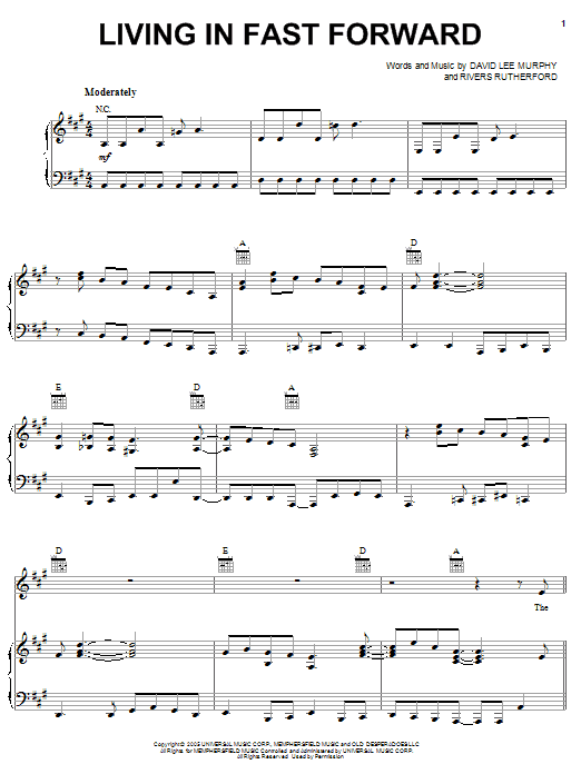 Kenny Chesney Living In Fast Forward sheet music notes and chords arranged for Piano, Vocal & Guitar Chords (Right-Hand Melody)