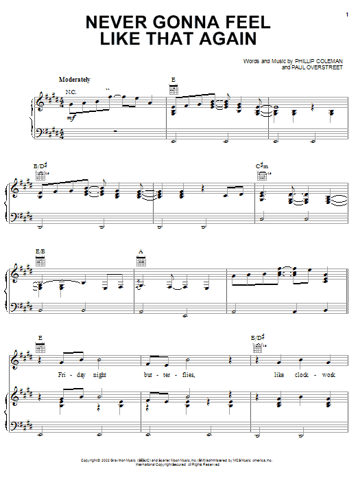 Kenny Chesney Never Gonna Feel Like That Again sheet music notes and chords arranged for Piano, Vocal & Guitar Chords (Right-Hand Melody)