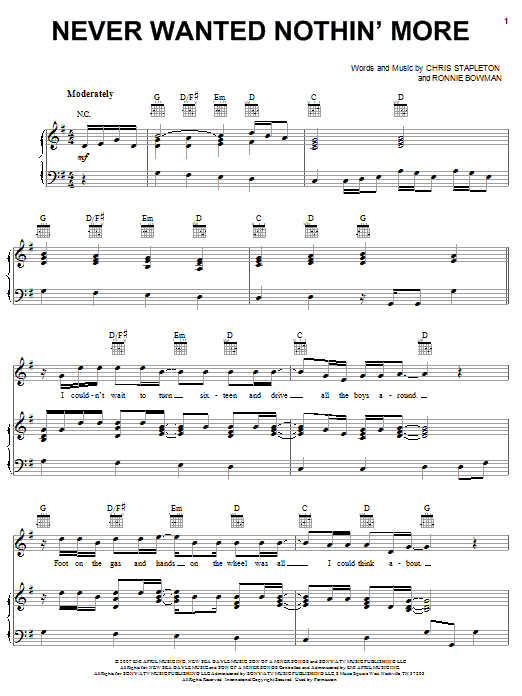 Kenny Chesney Never Wanted Nothin' More sheet music notes and chords arranged for Piano, Vocal & Guitar Chords (Right-Hand Melody)