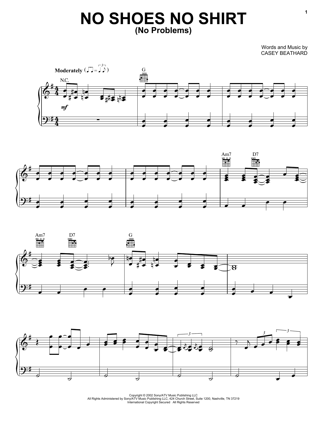 Kenny Chesney No Shoes No Shirt (No Problems) sheet music notes and chords arranged for Guitar Chords/Lyrics