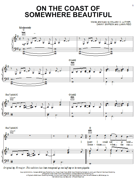 Kenny Chesney On The Coast Of Somewhere Beautiful sheet music notes and chords arranged for Piano, Vocal & Guitar Chords (Right-Hand Melody)