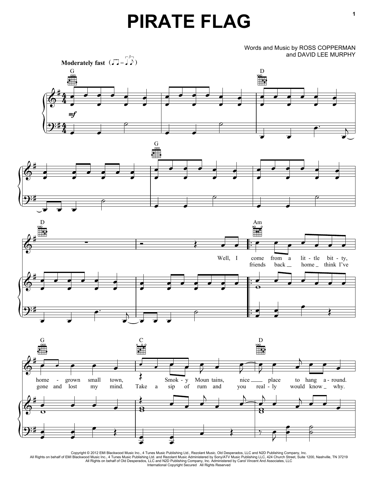 Kenny Chesney Pirate Flag sheet music notes and chords arranged for Guitar Chords/Lyrics