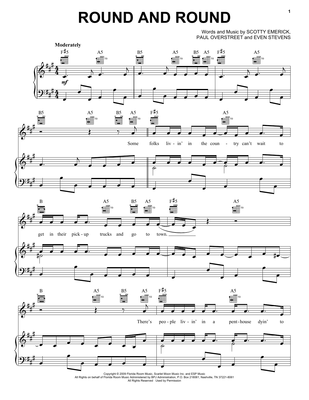 Kenny Chesney Round And Round sheet music notes and chords arranged for Piano, Vocal & Guitar Chords (Right-Hand Melody)