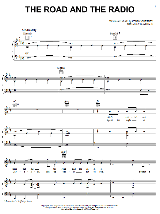 Kenny Chesney The Road And The Radio sheet music notes and chords arranged for Piano, Vocal & Guitar Chords (Right-Hand Melody)