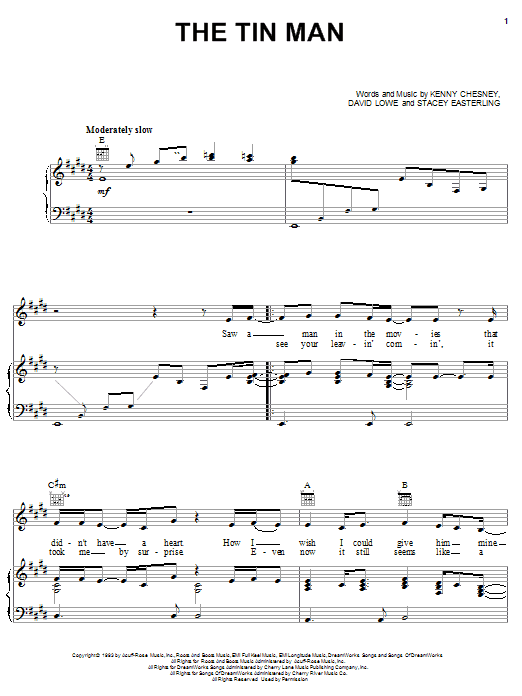 Kenny Chesney The Tin Man sheet music notes and chords arranged for Piano, Vocal & Guitar Chords (Right-Hand Melody)