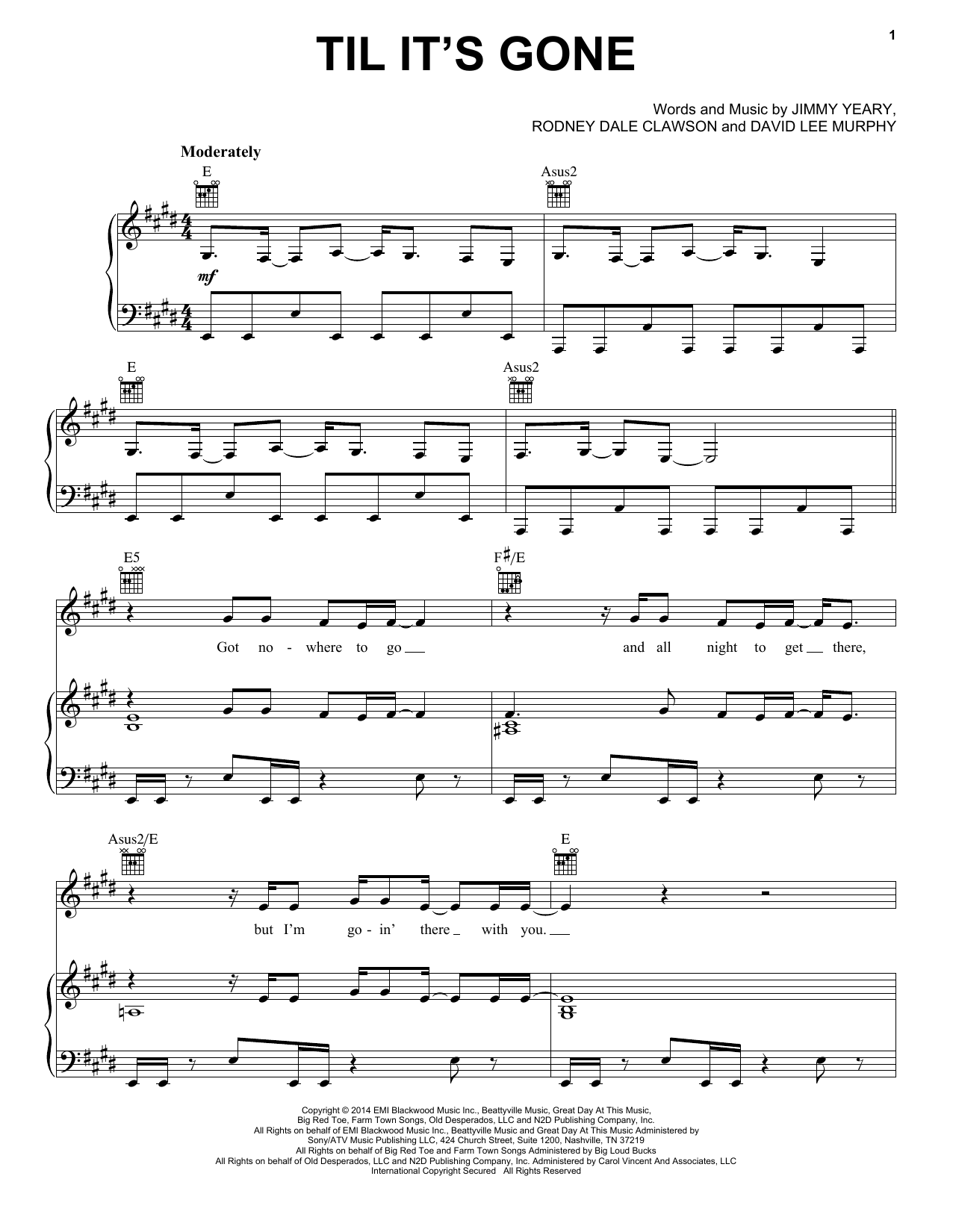 Kenny Chesney Til It's Gone sheet music notes and chords arranged for Piano, Vocal & Guitar Chords (Right-Hand Melody)