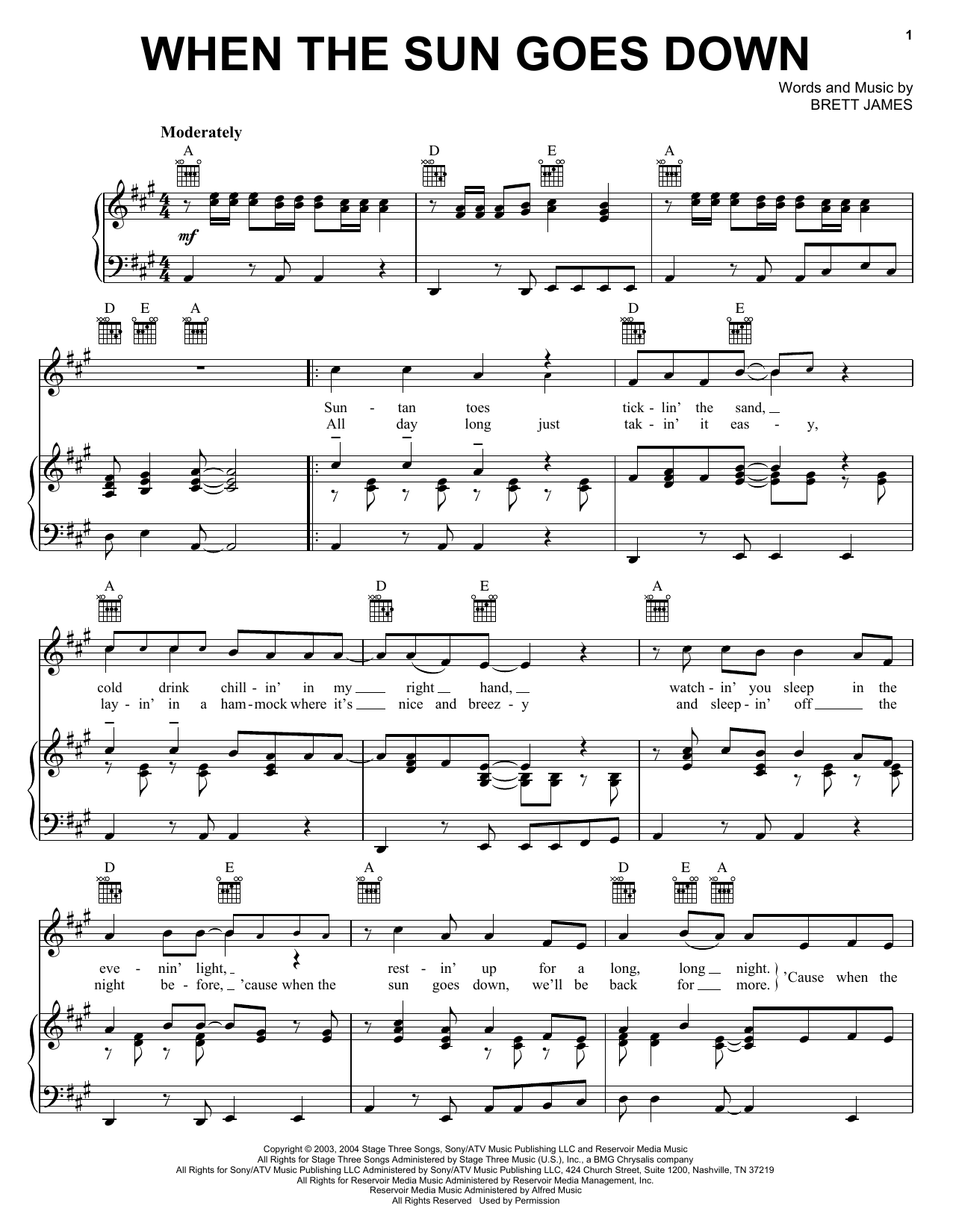 Kenny Chesney When The Sun Goes Down sheet music notes and chords arranged for Piano, Vocal & Guitar Chords (Right-Hand Melody)