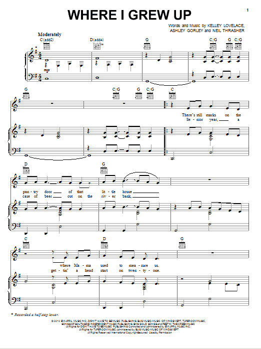 Kenny Chesney Where I Grew Up sheet music notes and chords arranged for Piano, Vocal & Guitar Chords (Right-Hand Melody)