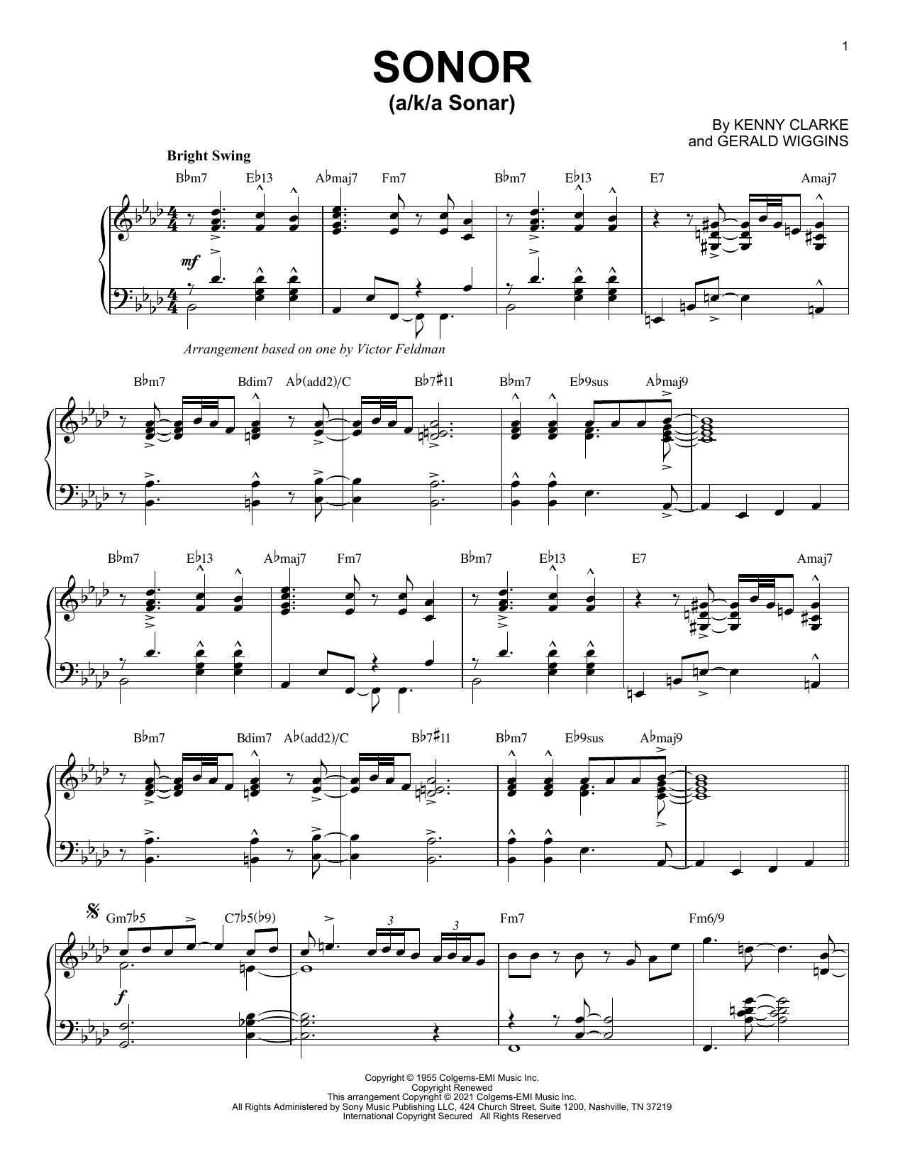 Kenny Clarke Sonor [Jazz version] (arr. Brent Edstrom) sheet music notes and chords arranged for Piano Solo