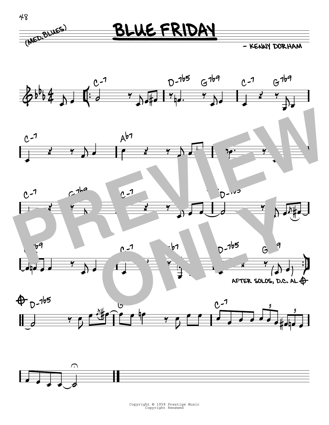 Kenny Dorham Blue Friday sheet music notes and chords arranged for Real Book – Melody & Chords