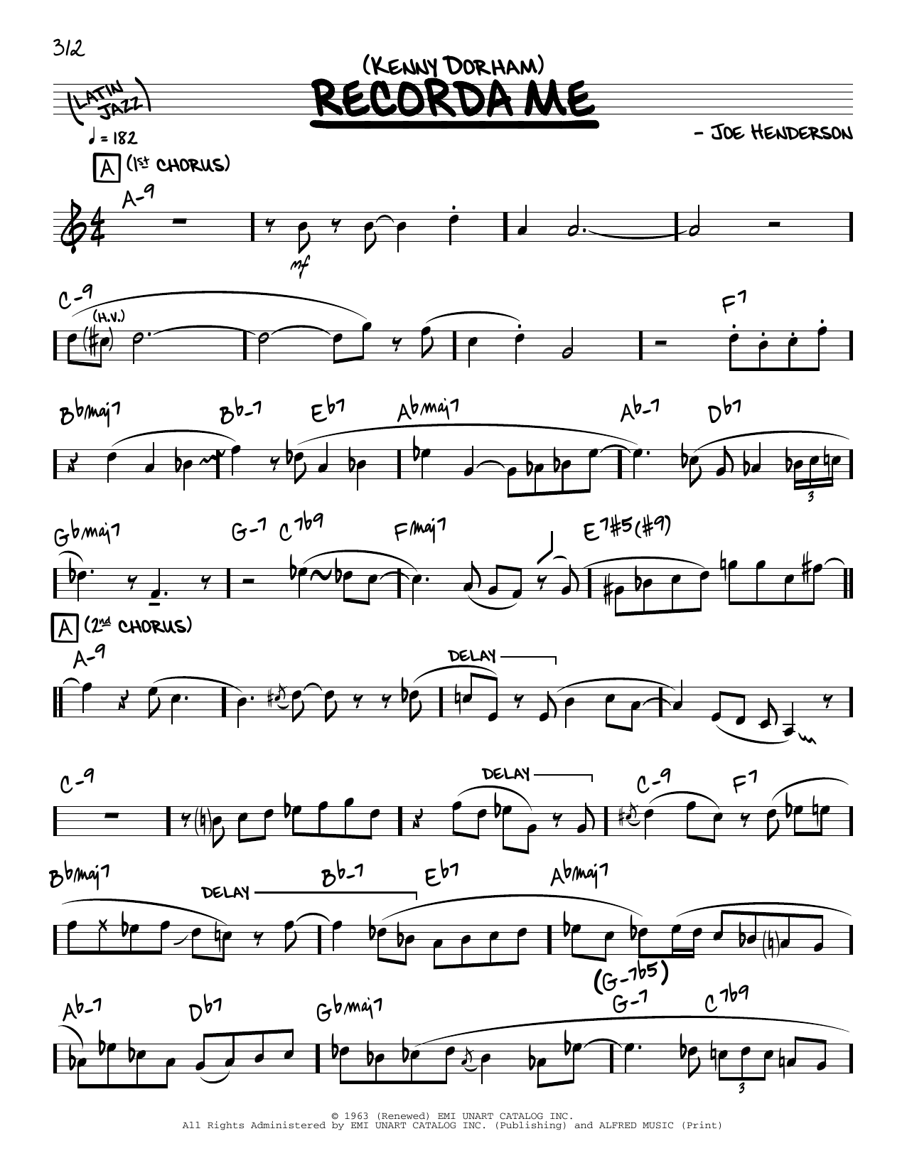 Kenny Dorham Recorda Me (solo only) sheet music notes and chords arranged for Real Book – Melody & Chords
