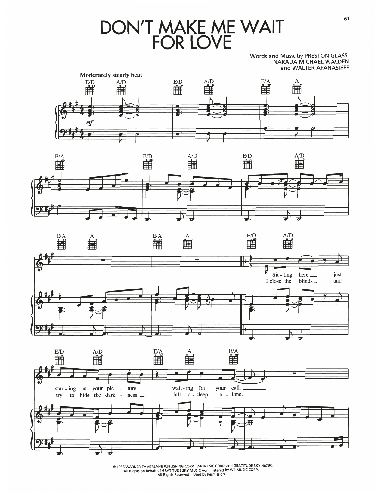 Kenny G Don't Make Me Wait For Love sheet music notes and chords arranged for Piano, Vocal & Guitar Chords (Right-Hand Melody)