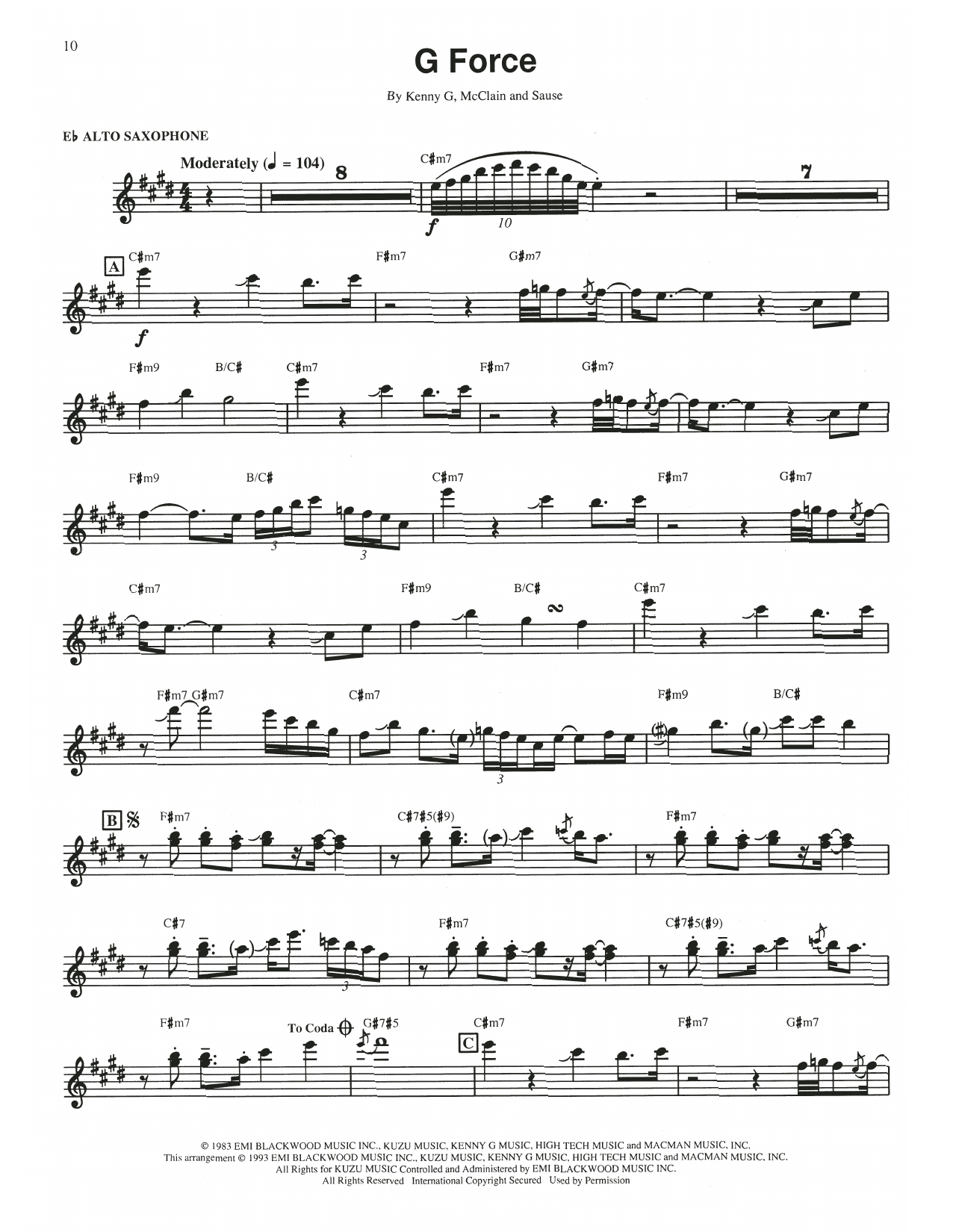 Kenny G G Force sheet music notes and chords arranged for Piano Solo