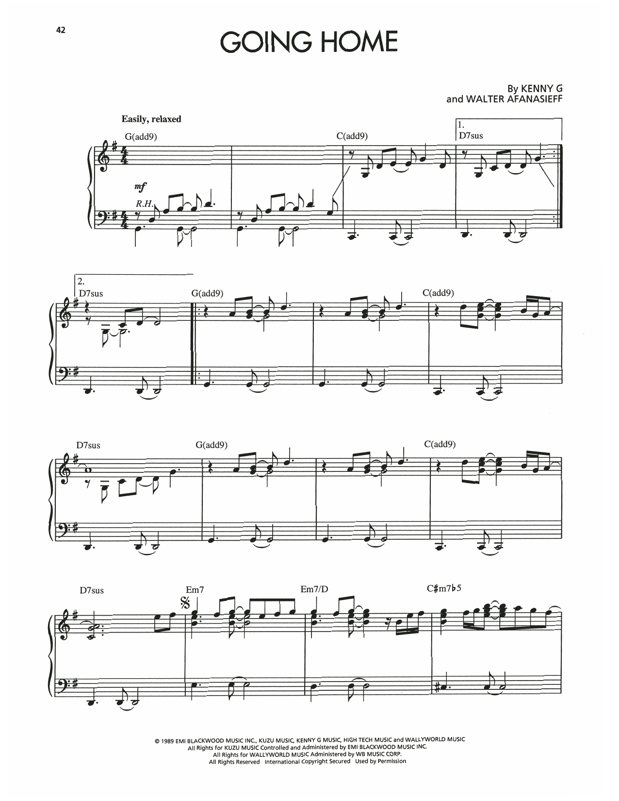 Kenny G Going Home sheet music notes and chords arranged for Piano Solo