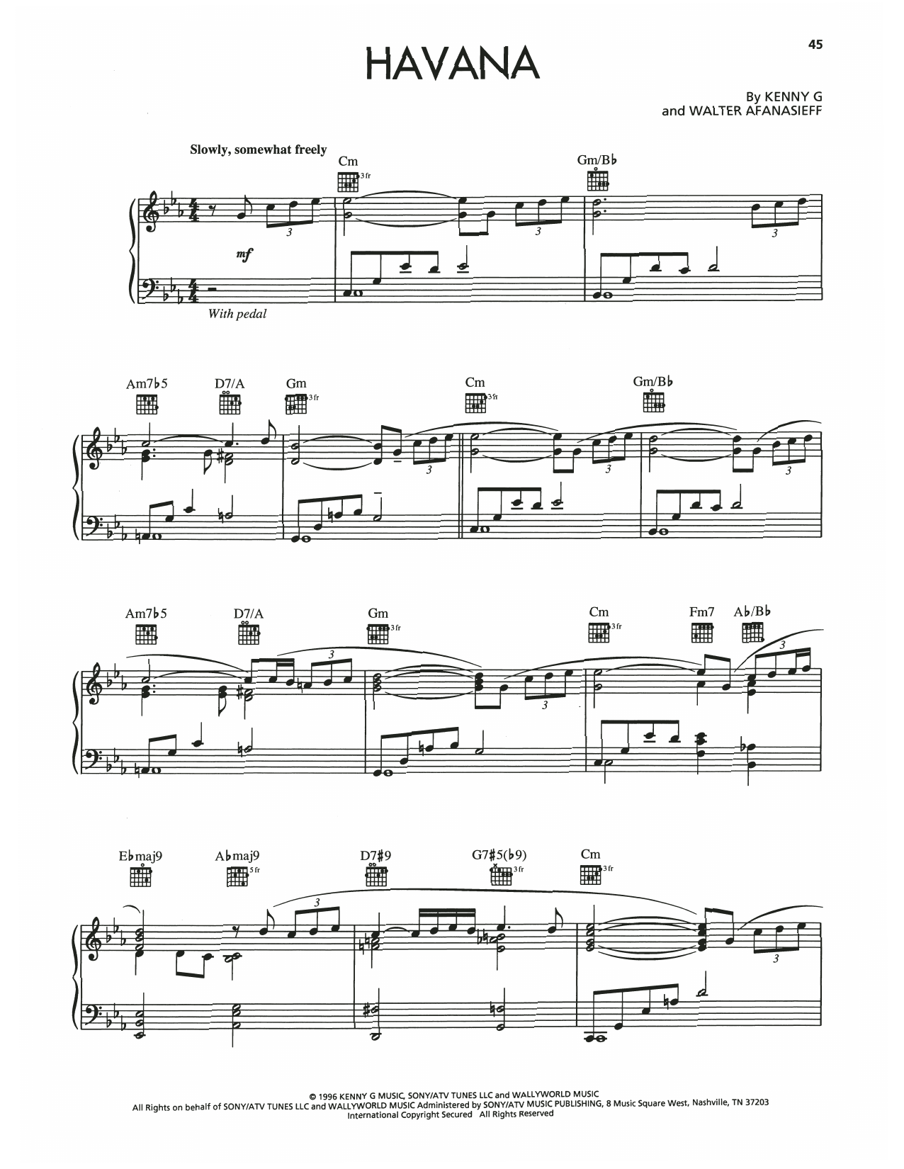 Kenny G Havana sheet music notes and chords arranged for Piano Solo