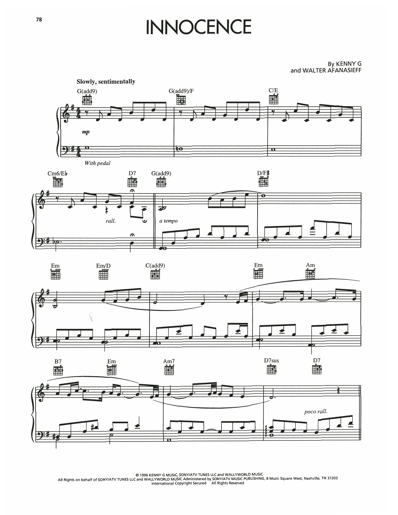 Kenny G Innocence sheet music notes and chords arranged for Soprano Sax Transcription