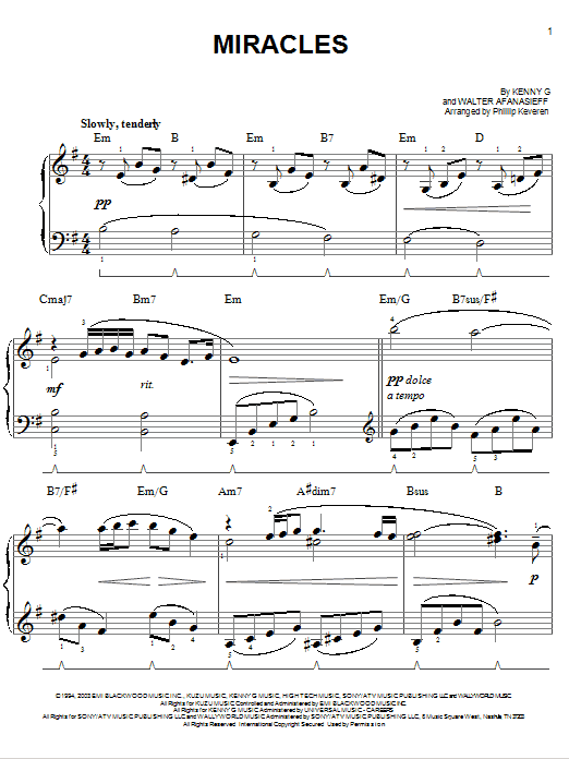 Kenny G Miracles (arr. Phillip Keveren) sheet music notes and chords arranged for Easy Piano