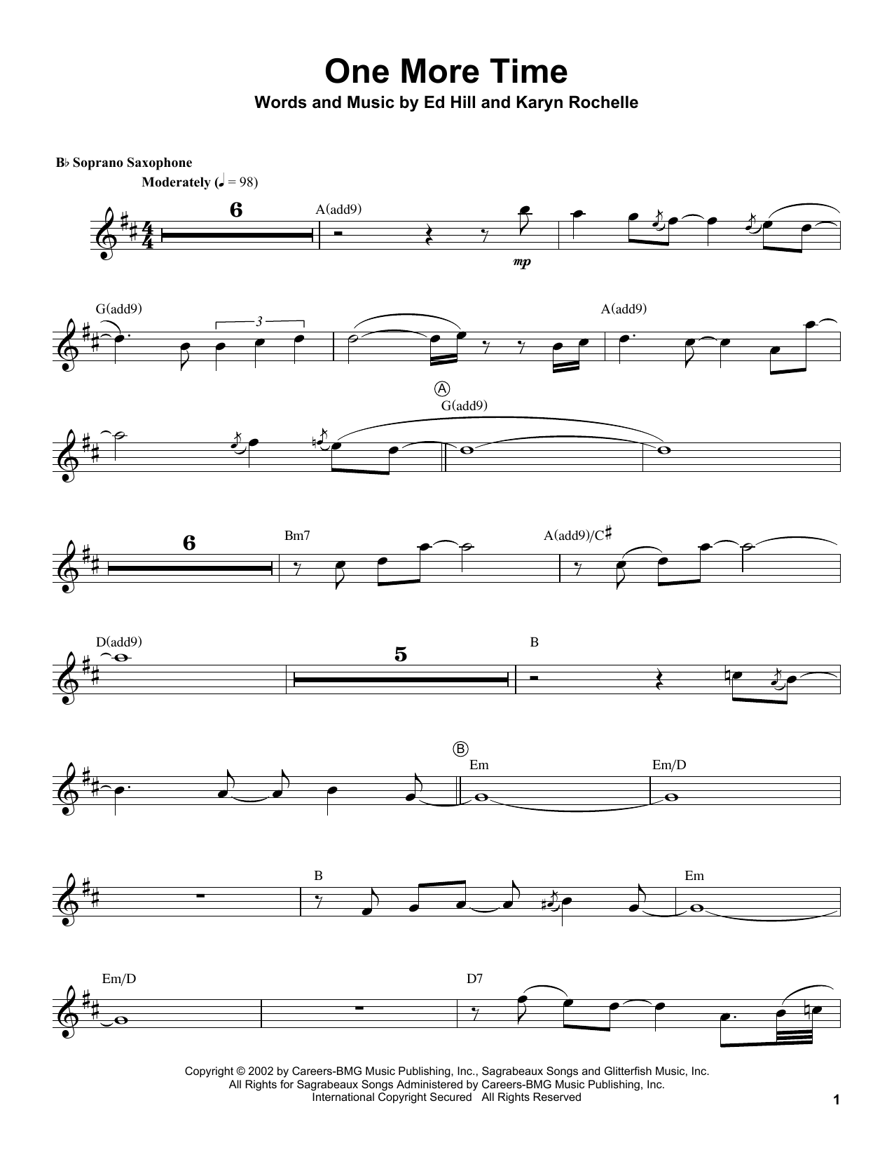 Kenny G One More Time sheet music notes and chords arranged for Soprano Sax Transcription
