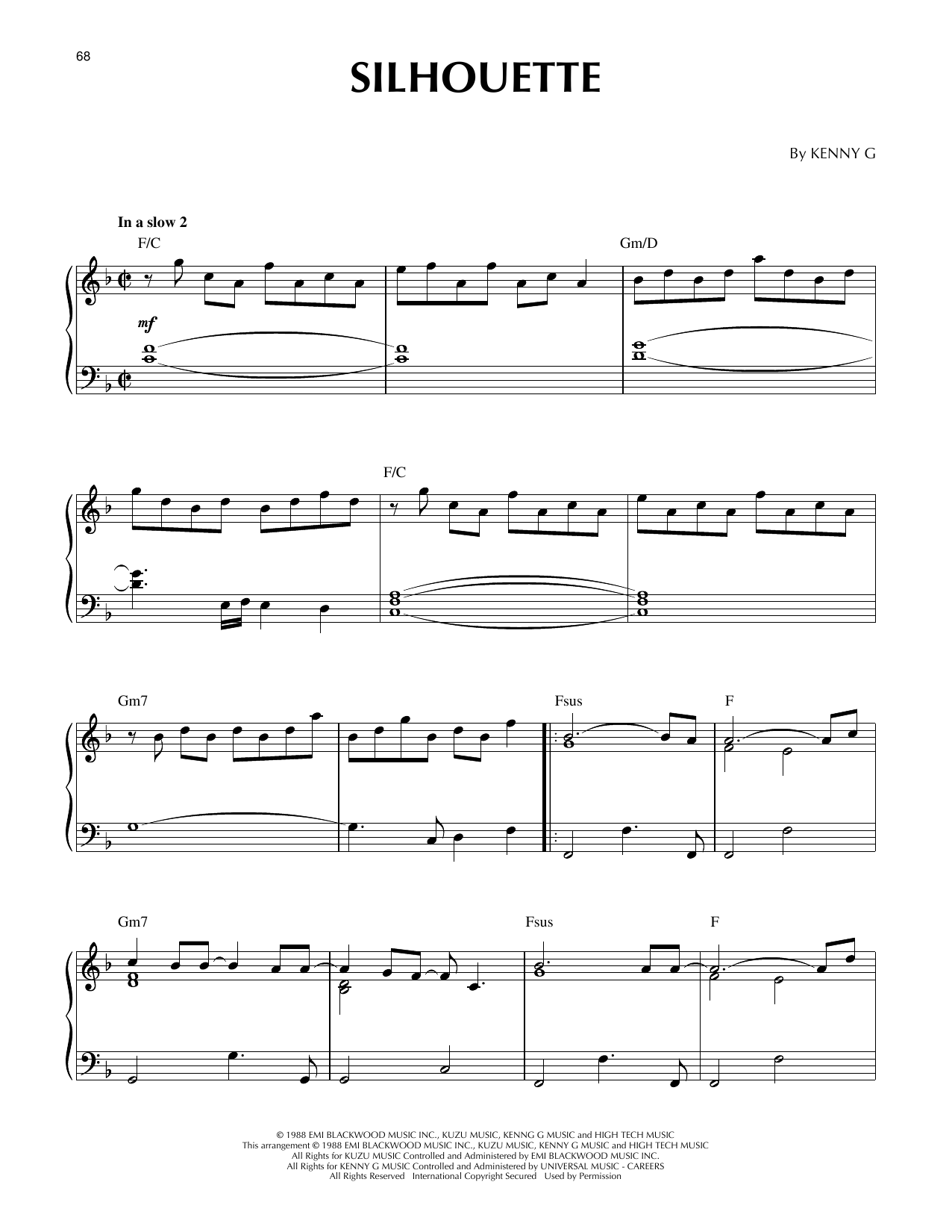 Kenny G Silhouette (arr. Larry Moore) sheet music notes and chords arranged for Piano Solo