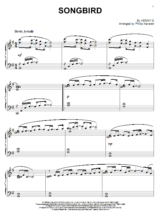 Kenny G Songbird (arr. Phillip Keveren) sheet music notes and chords arranged for Piano Solo