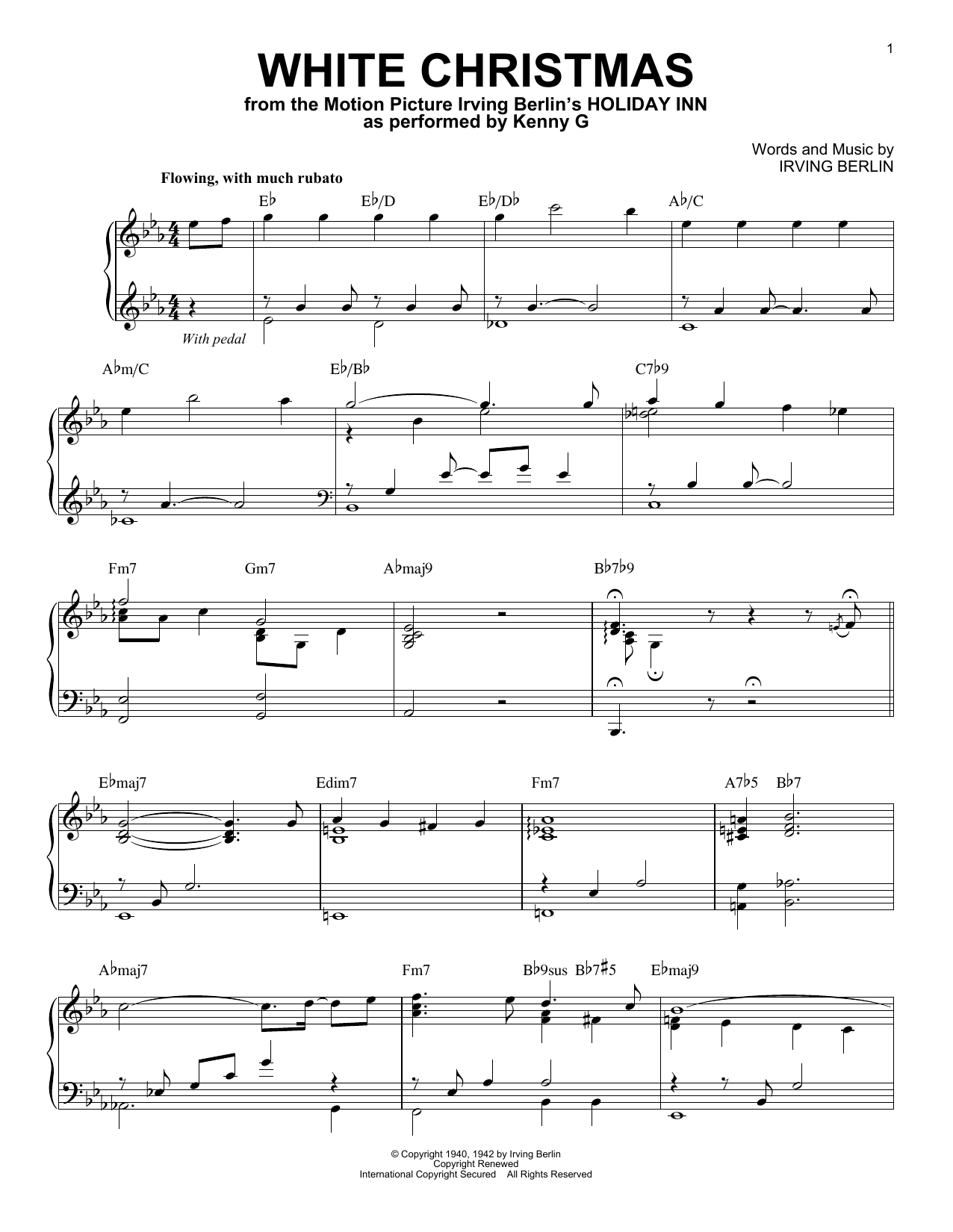 Kenny G White Christmas sheet music notes and chords arranged for Piano Solo