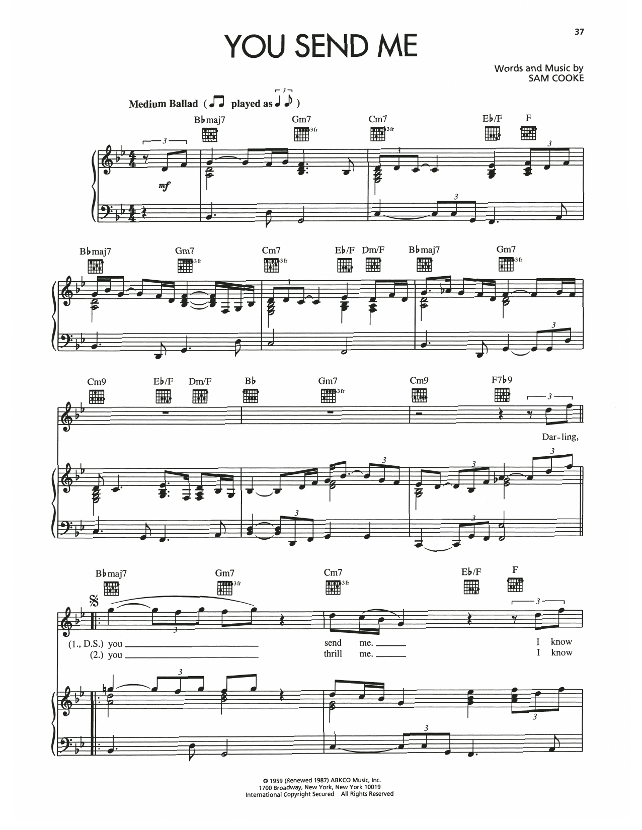 Kenny G You Send Me sheet music notes and chords arranged for Piano, Vocal & Guitar Chords (Right-Hand Melody)