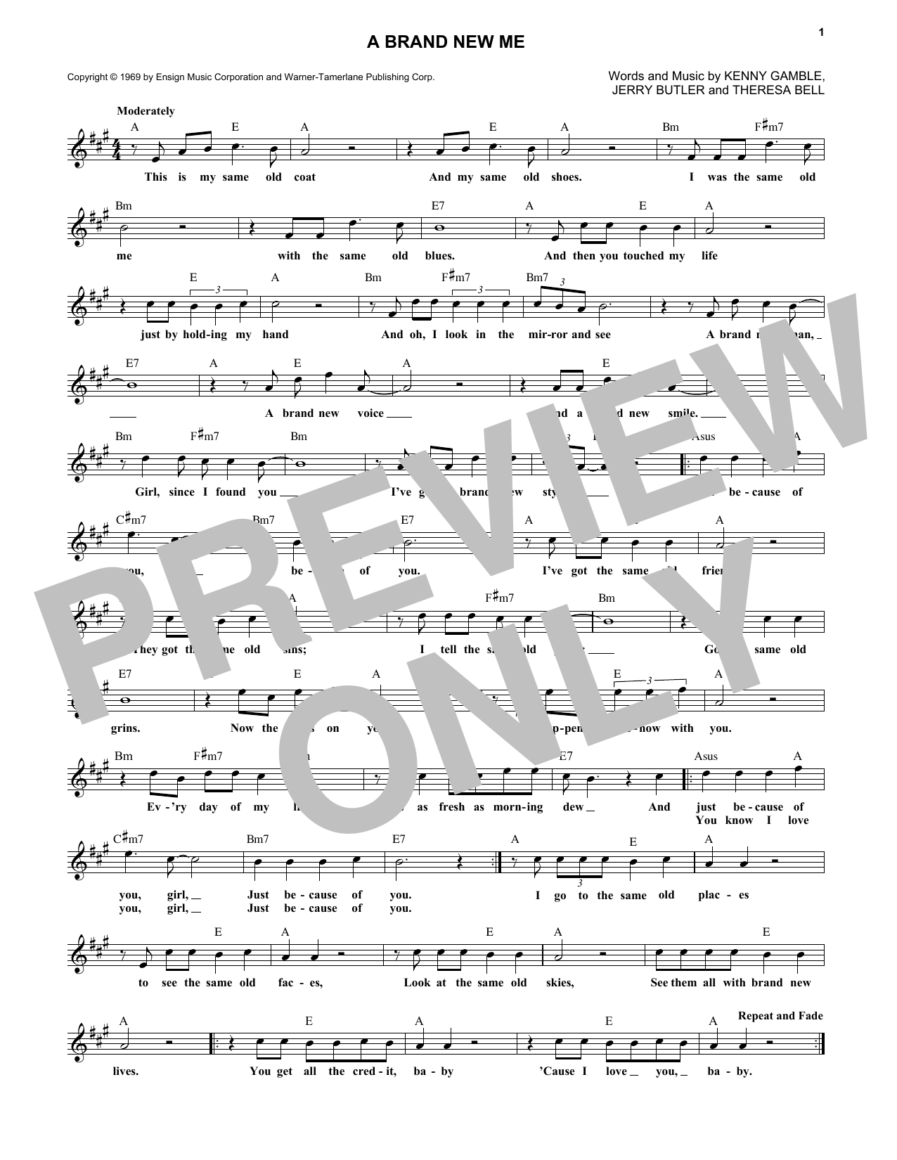 Kenny Gamble A Brand New Me sheet music notes and chords arranged for Lead Sheet / Fake Book