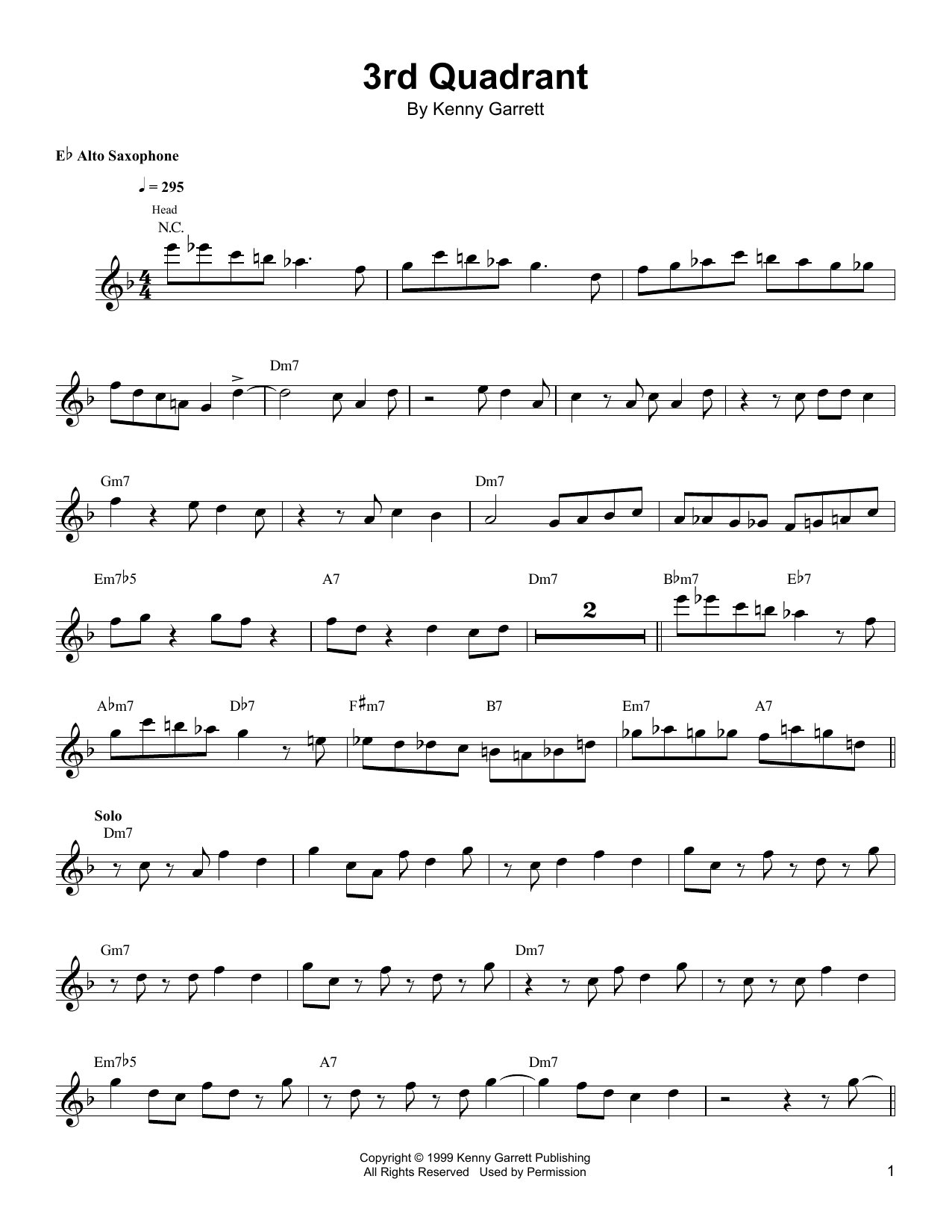 Kenny Garrett 3rd Quadrant sheet music notes and chords arranged for Alto Sax Transcription