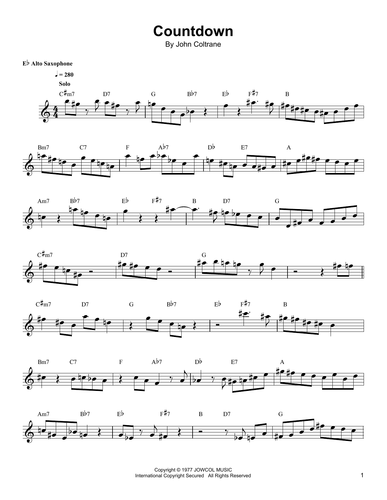 Kenny Garrett Countdown sheet music notes and chords arranged for Alto Sax Transcription