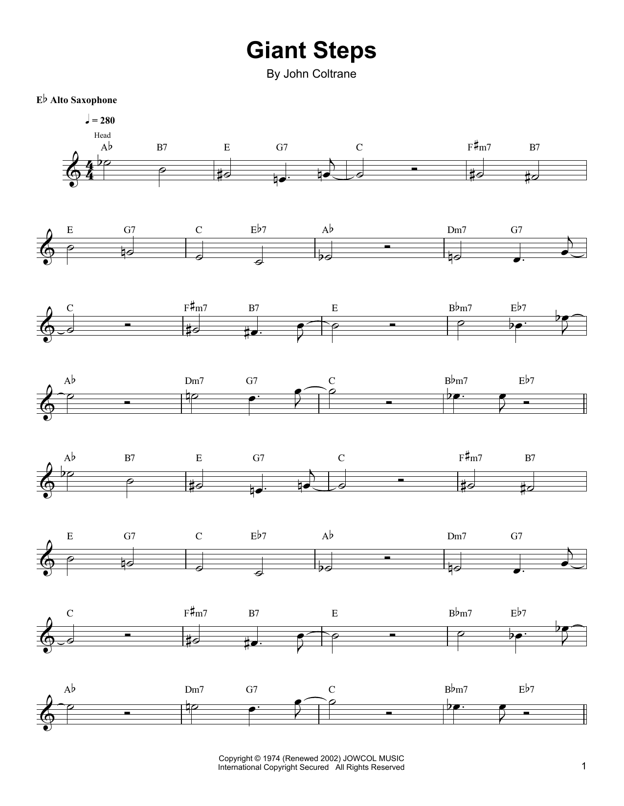 Kenny Garrett Giant Steps sheet music notes and chords arranged for Alto Sax Transcription