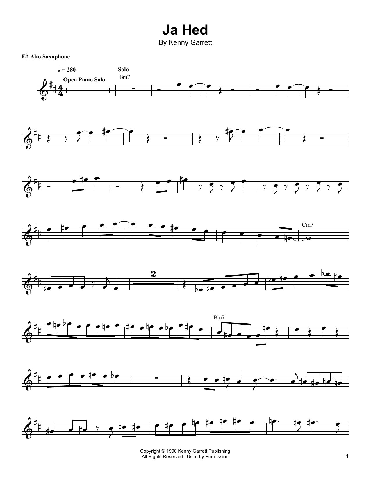 Kenny Garrett Ja-Hed sheet music notes and chords arranged for Alto Sax Transcription