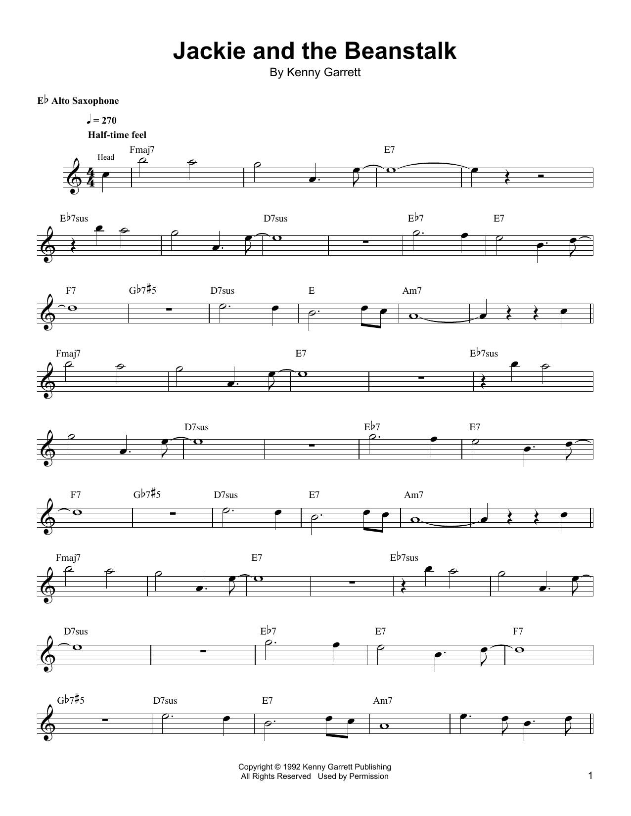 Kenny Garrett Jackie And The Beanstalk sheet music notes and chords arranged for Alto Sax Transcription